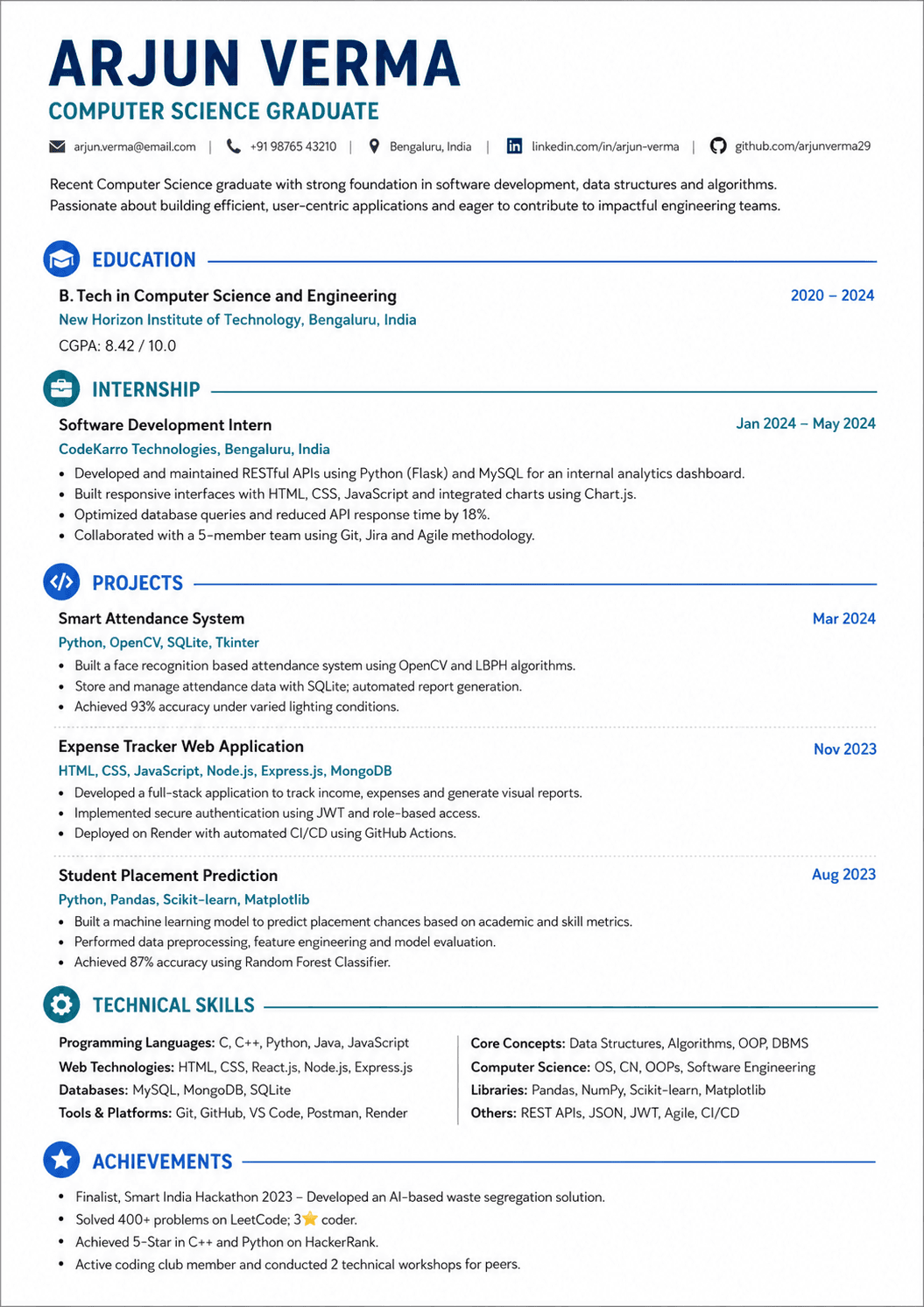 Fresher resume template preview