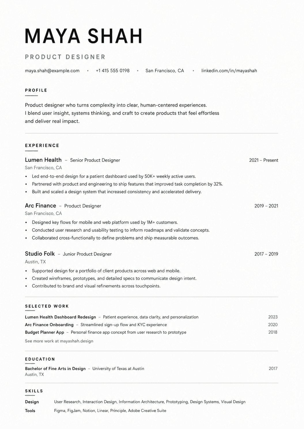 Minimal resume template preview