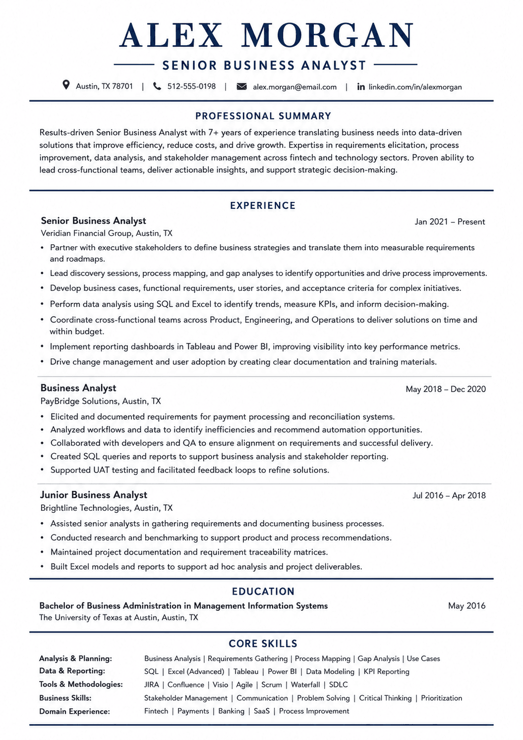 Professional resume template preview